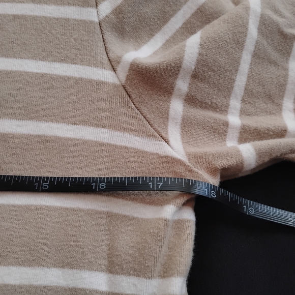 womens brown striped top 3/4 sleeves scoop neck cotton shirt size medium casual - Picture 5 of 8